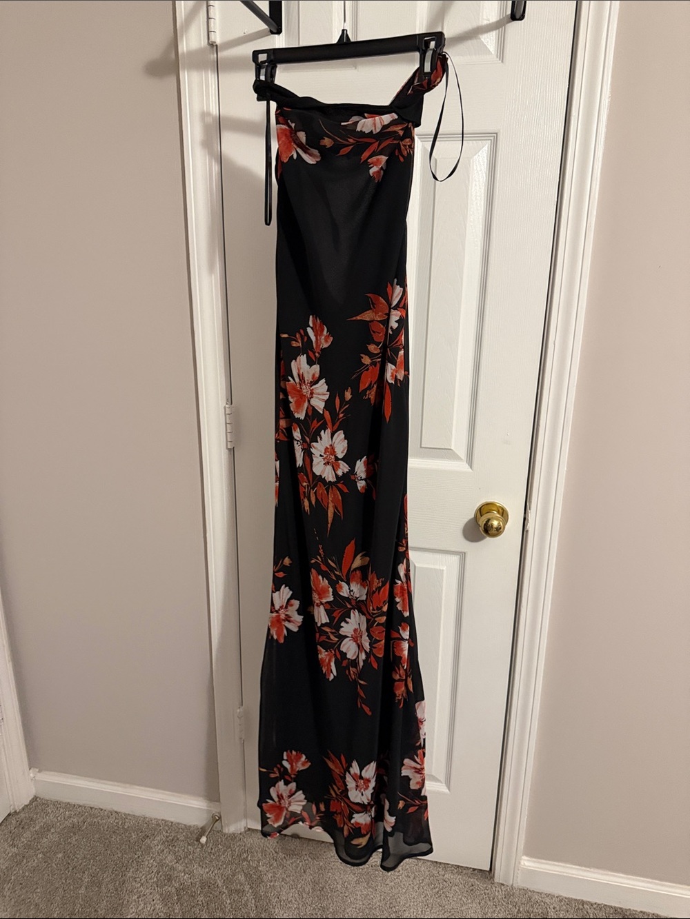 JLUXLABEL Black Maxi Dress with Red & White Floral Print